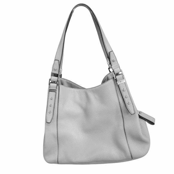 Michael Kors Soft Pebbled Leather Triple Compartment Gray Leather Satchel Purse - Picture 2 of 11